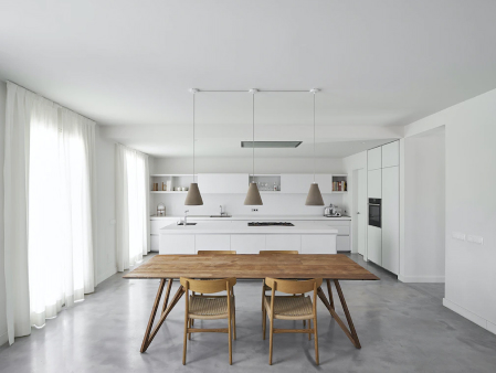 Modern light kitchen with eggshell white paint